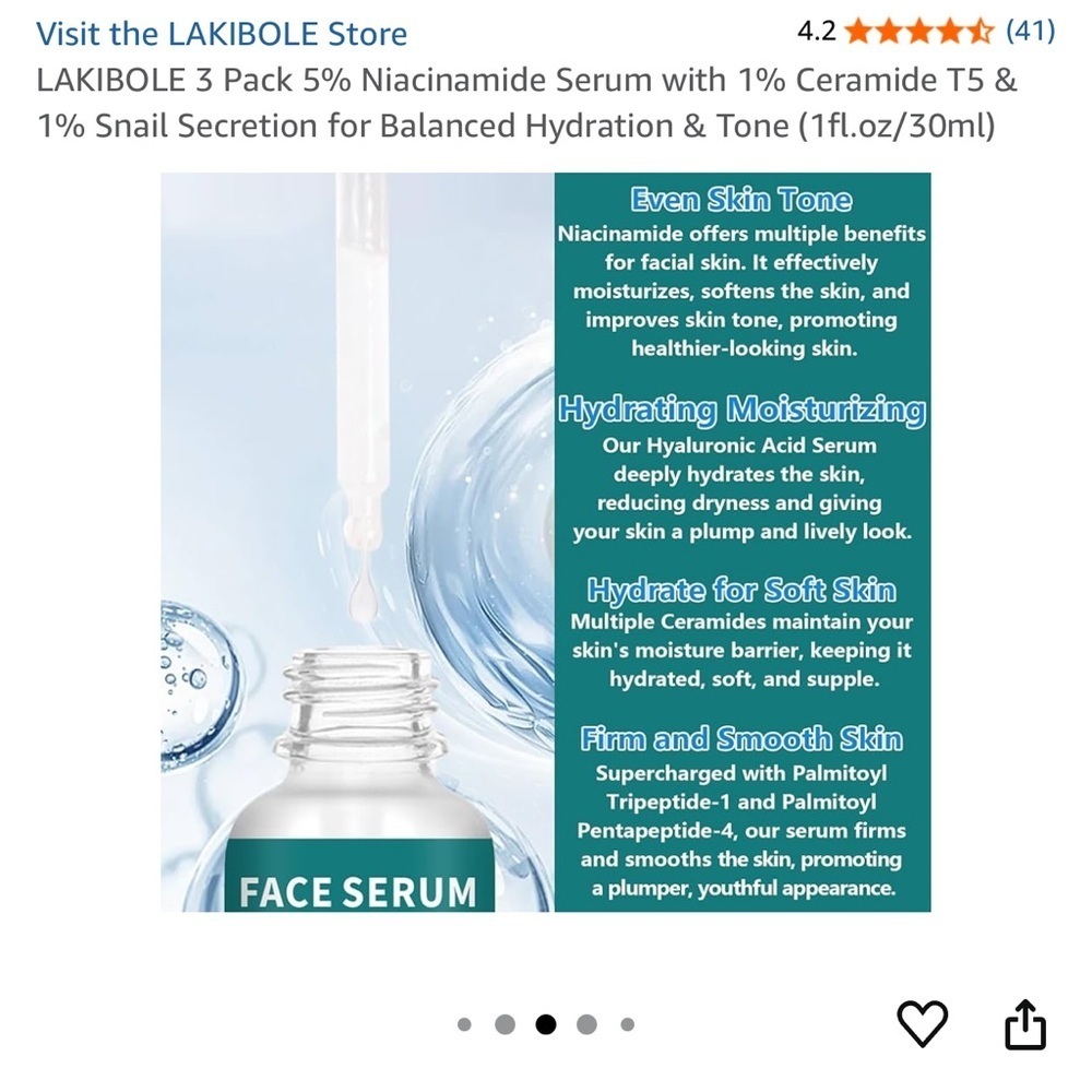 Lakibole 1 fl oz Niacinamide Serum with Hyaluronic Acid - Green and White. NIB! - Picture 9 of 9